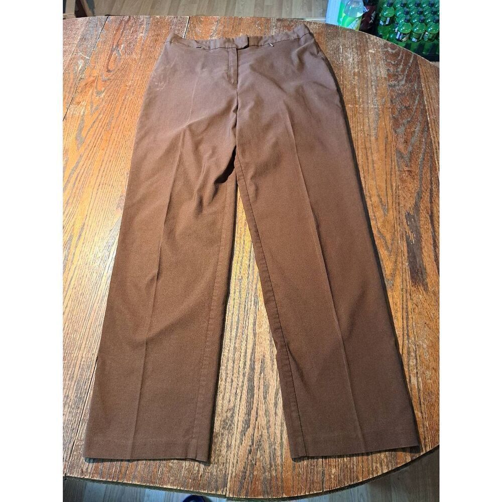Size 14 Sag Harbor Brown Flat Front High Rise Pleated Leg Trousers Slacks Pants
